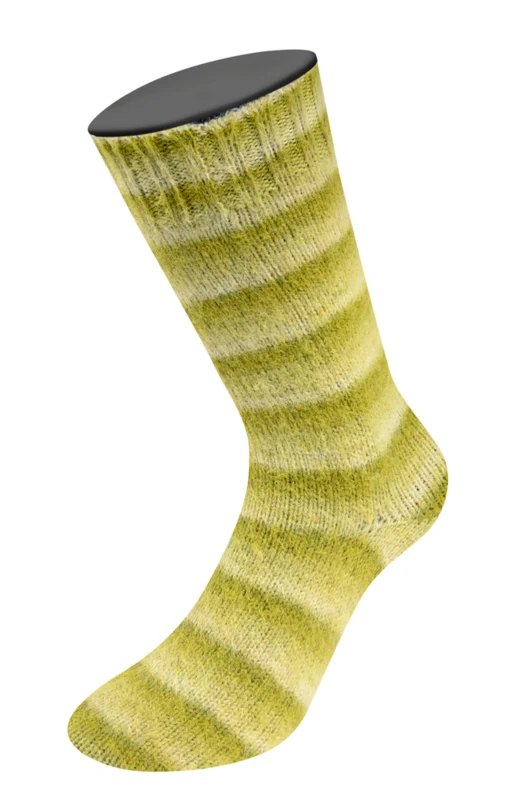 Lana Grossa Cosy Socks Soft Stripes 116 Lime/pistage/ljus oliv