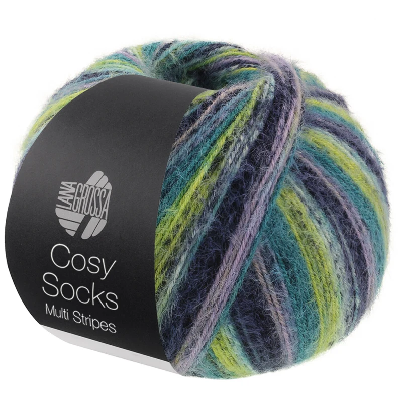 Lana Grossa Cosy Socks Multi Stripes 157 Lavendel/petrol/majgrön/turkos/nattblå