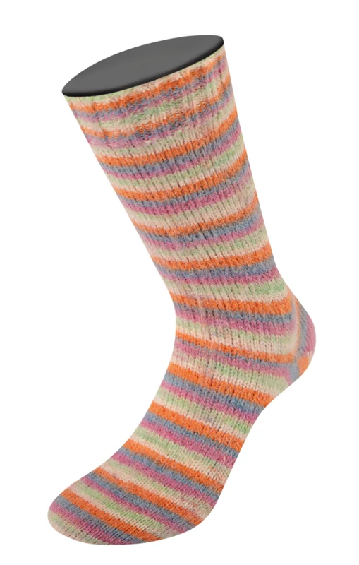Lana Grossa Cosy Socks Multi Stripes 154 Mörkgrå/gråblå/fuchsia/ljusgrön/kräm/orange