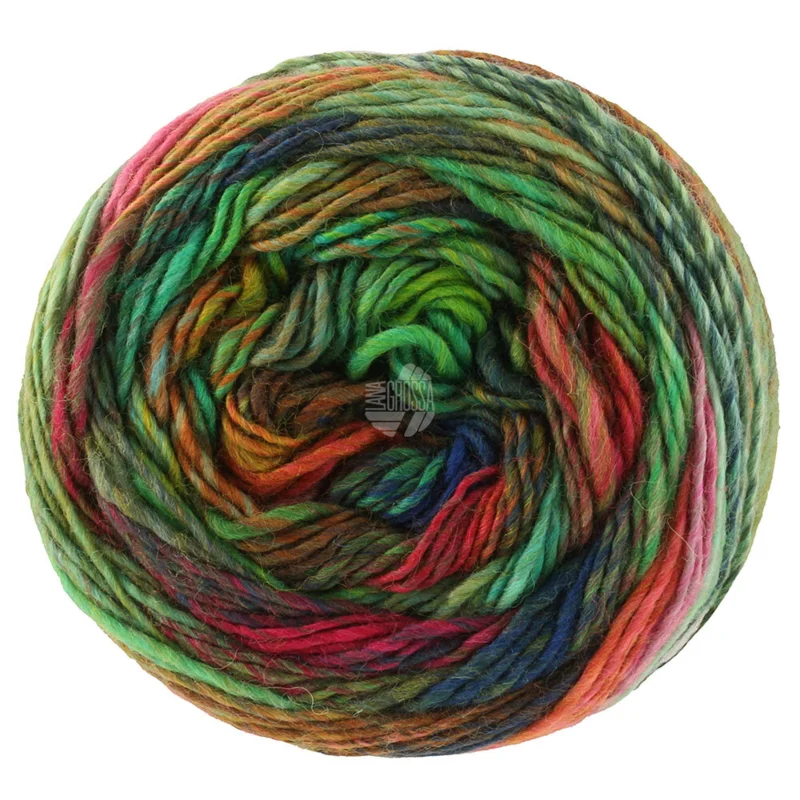 Lana Grossa Colorissimo 221 Jade/Oliv/Vinröd/Rost/Röd/Nattblå/Mörkblå/Gulgrön