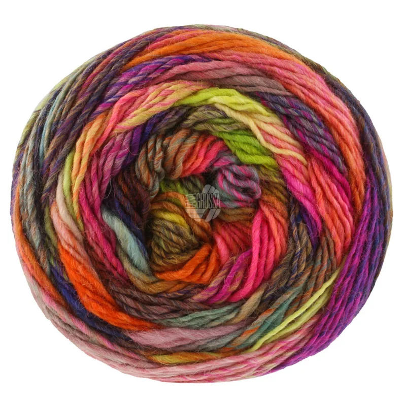 Lana Grossa Colorissimo 219 Grå/Mörkbrun/Violett/Rödviolett/Orange/Röd/Gul/Ljusgrön/Rosa/Mintgrå/Korall