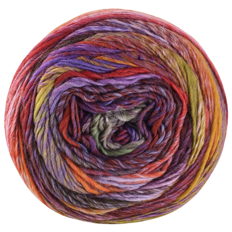 Lana Grossa Colorissimo 214 Brunorange/Rödbrun/Kopparröd/Syrenlila/Aubergine/Gröngrå/Oliv