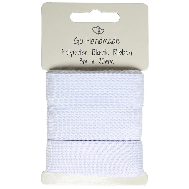 Go Handmade Elastiskt Band: 3 m x 20 mm, Vit