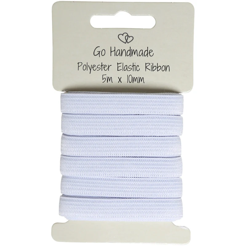 Go Handmade Elastiskt Band: 5 m x 10 mm, Vit
