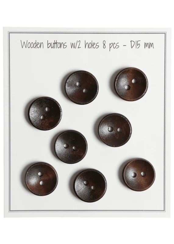Go Handmade Djupa Träknappar, Mörk (8 st) 15 mm