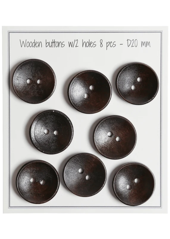Go Handmade Djupa Träknappar, Mörk (8 st) 20 mm