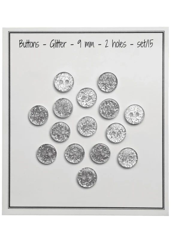 Go Handmade Glitterknappar 9 mm Silver