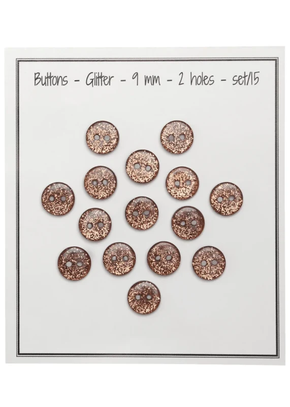 Go Handmade Glitterknappar 9 mm Kopparbrun