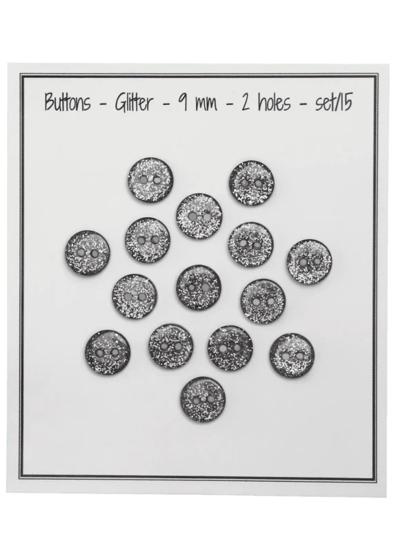 Go Handmade Glitterknappar 9 mm Svart