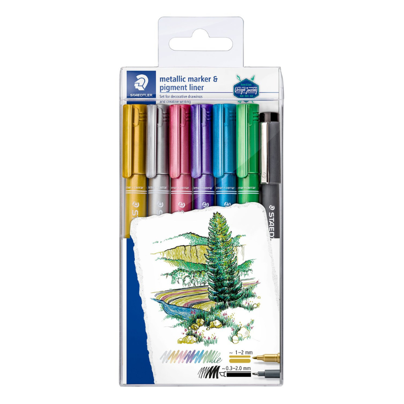 STAEDTLER Metallic marker & pigment liner, 6 + 1 st