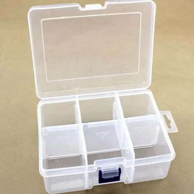 Plastlåda med lock, transparent, 16,5x12 cm, 6 fack