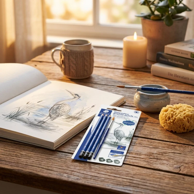 STAEDTLER mars lumograph akvarell grafitpennor & penslar, 3 + 1 st – Huvudbild