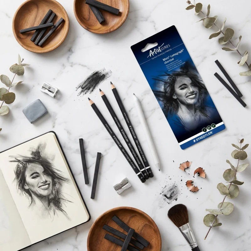 STAEDTLER mars lumograph charcoal & pappersstomp, 3 + 1 st – Huvudbild