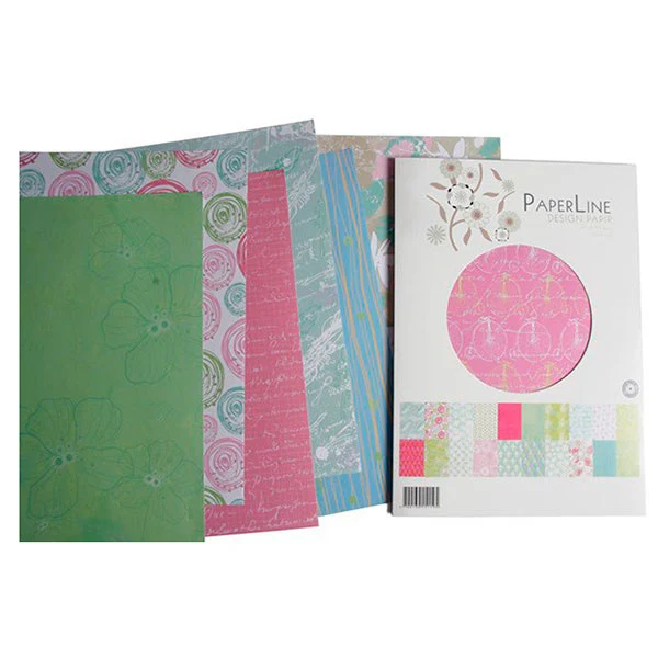 Paper Line Design Papper A4, 100 g, 20 mönster, 40 ark Blå Grön Rosa