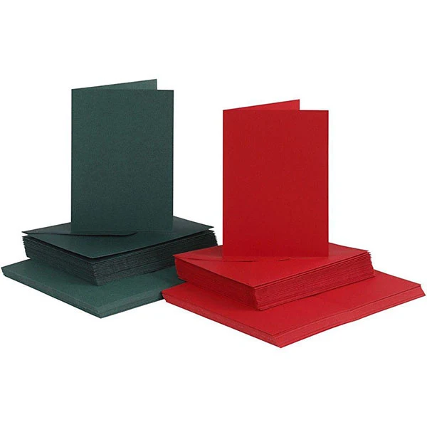 Kort och kuvert, kort 10,5 x 15 cm, kuvert 11,5 x 16,5 cm, 50 set Grön Röd