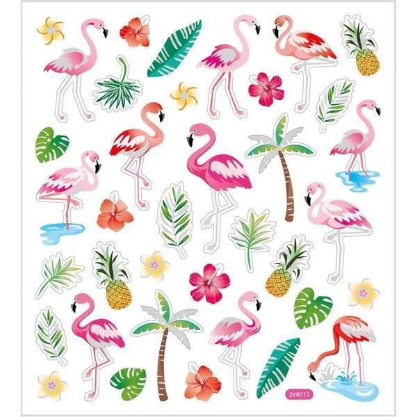 Stickers, Djur, Ark 15 x 16,5 cm, 1 ark Flamingo