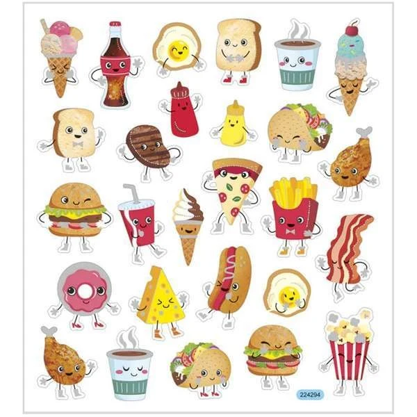 Stickers, Blandad, ark 15 x 16,5 cm, 1 ark Fast Food