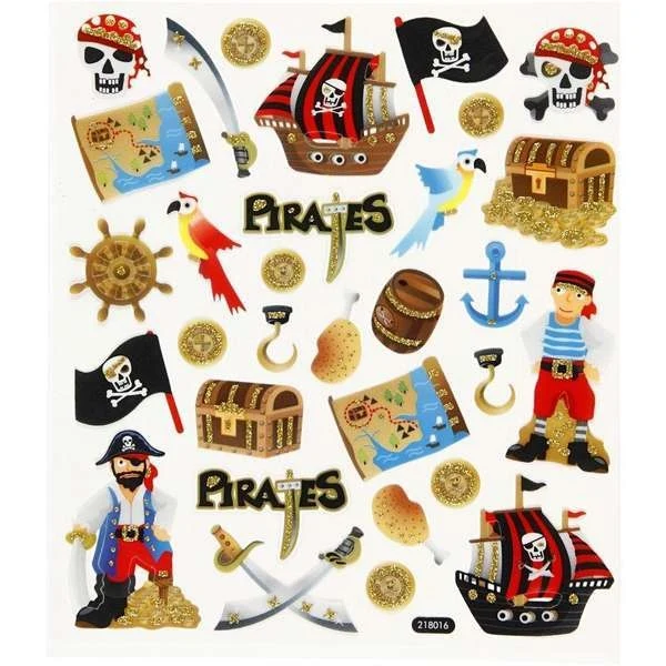 Stickers, Blandad, ark 15 x 16,5 cm, 1 ark Pirater