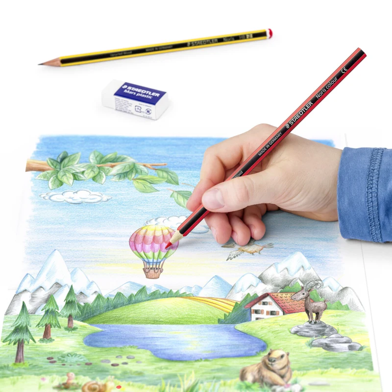 STAEDTLER Noris Club Crayons + Penna & suddgummi, 12 + 2 st – Användning