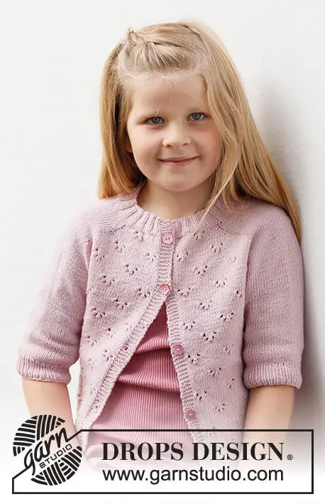 38-22 Pink Peony Cardigan by DROPS Design