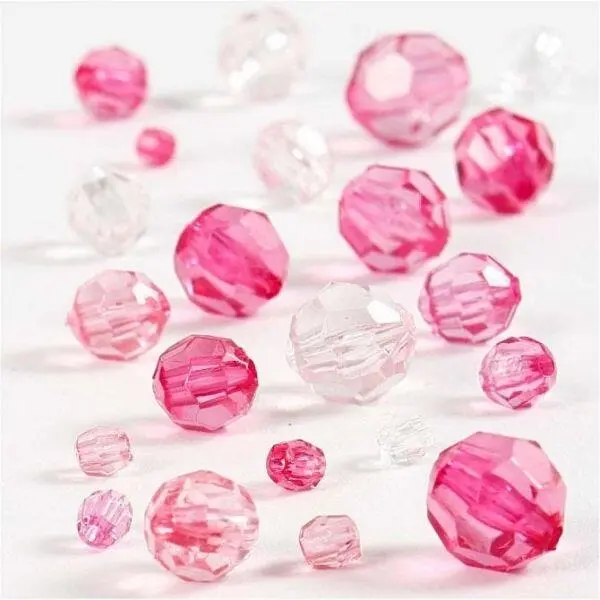 Facetterade Plastpärlor, 4-12 mm Pink