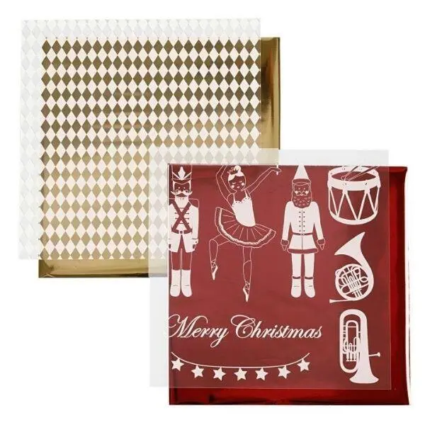 Dekorationsfolie och limark med motiv, 15x15 cm, 4 ark Klassiska Julemotiv