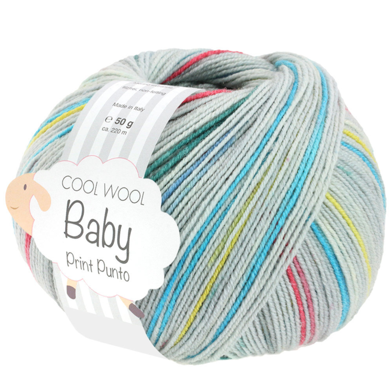 Lana Grossa Cool Wool Baby 314 Ljusgrå/Grå/Tomat/Turkos/Citrongul/Rökblå