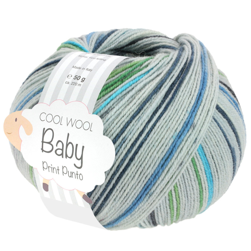 Lana Grossa Cool Wool Baby 315 Ljusgrå/Antracit/Ljusgrön/Vitgrön/Turkos/Gråblå