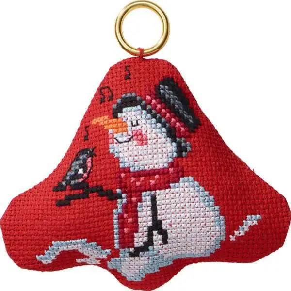 Broderi kit Jul hängande snögubbe med fågel i klocka