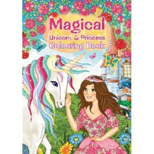 Målarbok A4 Magisk enhörning och prinsessa, 16 sidor