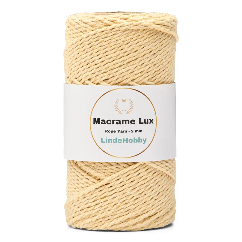 LindeHobby Macrame Lux, Rope Yarn, 2 mm 08 Ljusgul