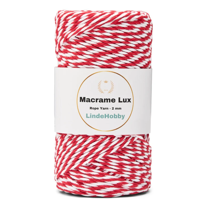LindeHobby Macrame Lux, Rope Yarn, 2 mm 12 Röd och Vit