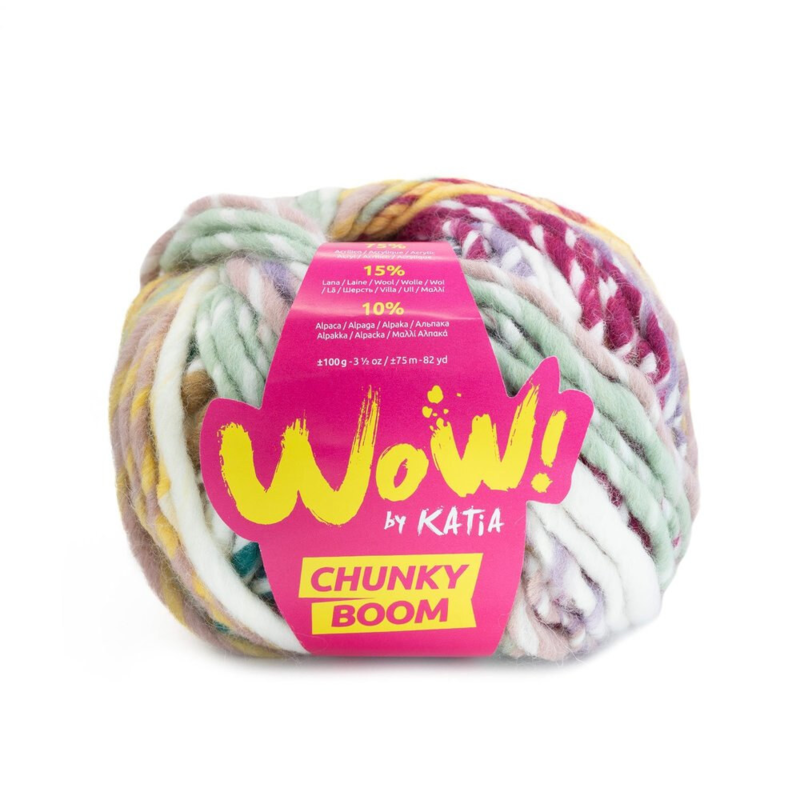 Katia Wow Chunky Boom 300 Petrol-Pärlemor björnbär-Rosa