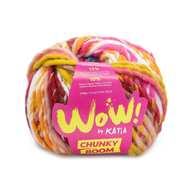 Katia Wow Chunky Boom 306 Fuchsia-Orange-Grön-Gul-Blå