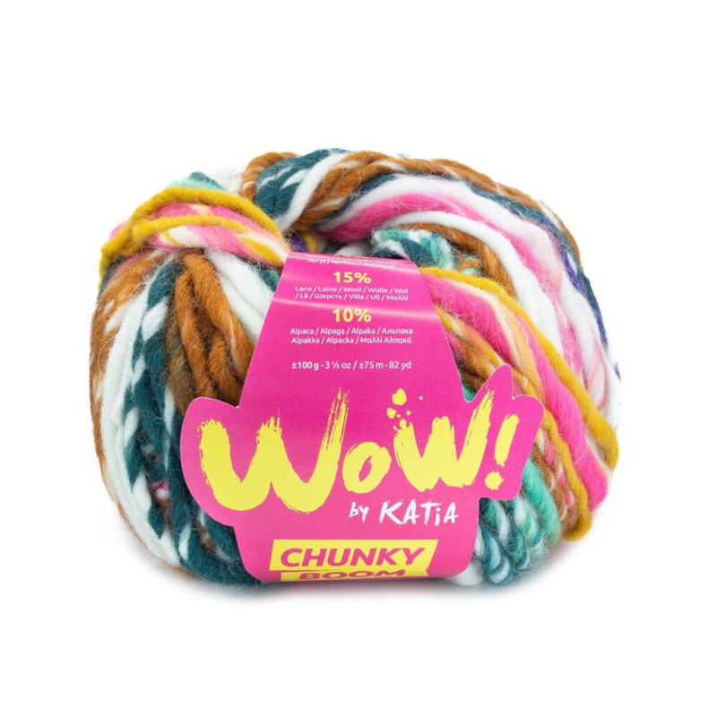 Katia Wow Chunky Boom 302 Rosa-Pärlemor björnbär-Citron gul