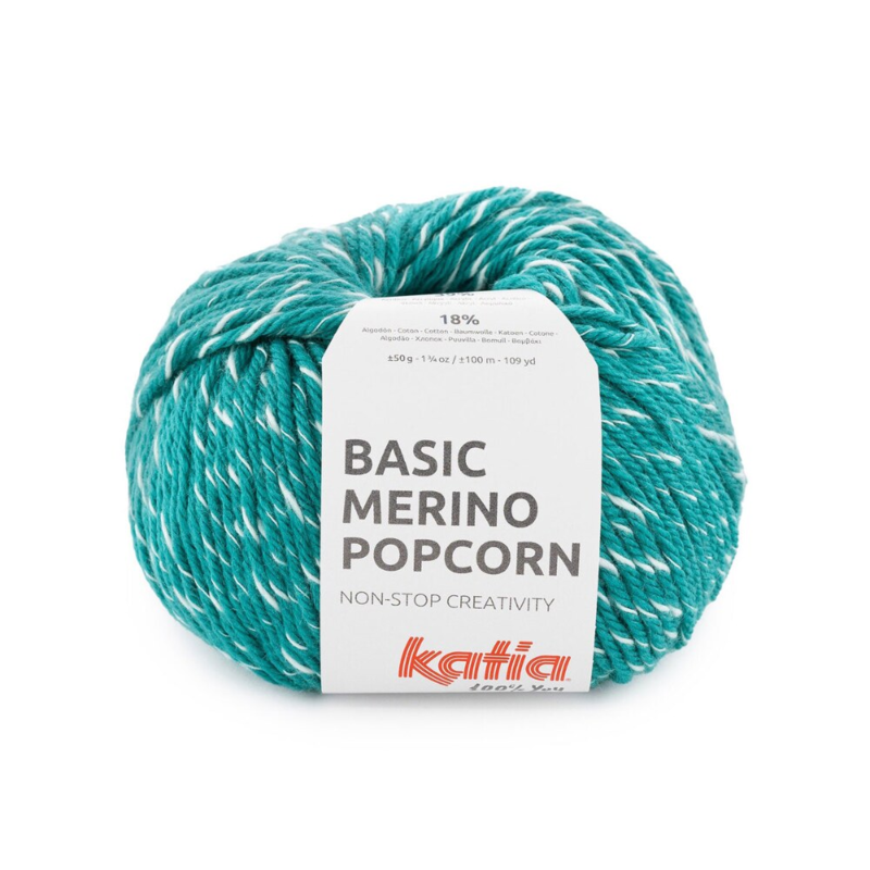 Katia Basic Merino Popcorn 111 Opalgrön-vit