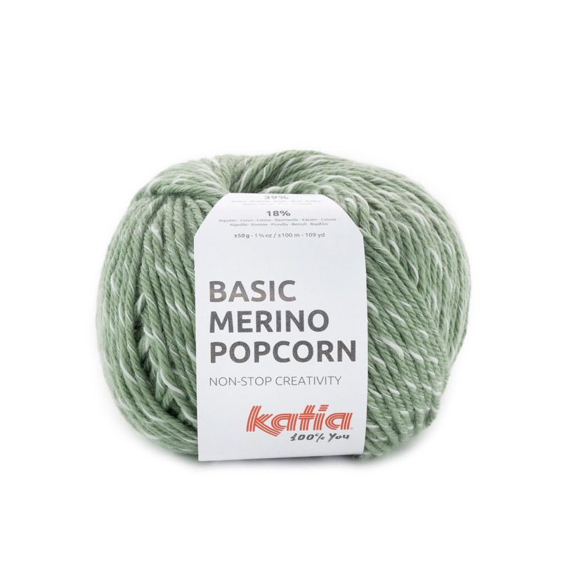 Katia Basic Merino Popcorn 108 Militärgrön-vit