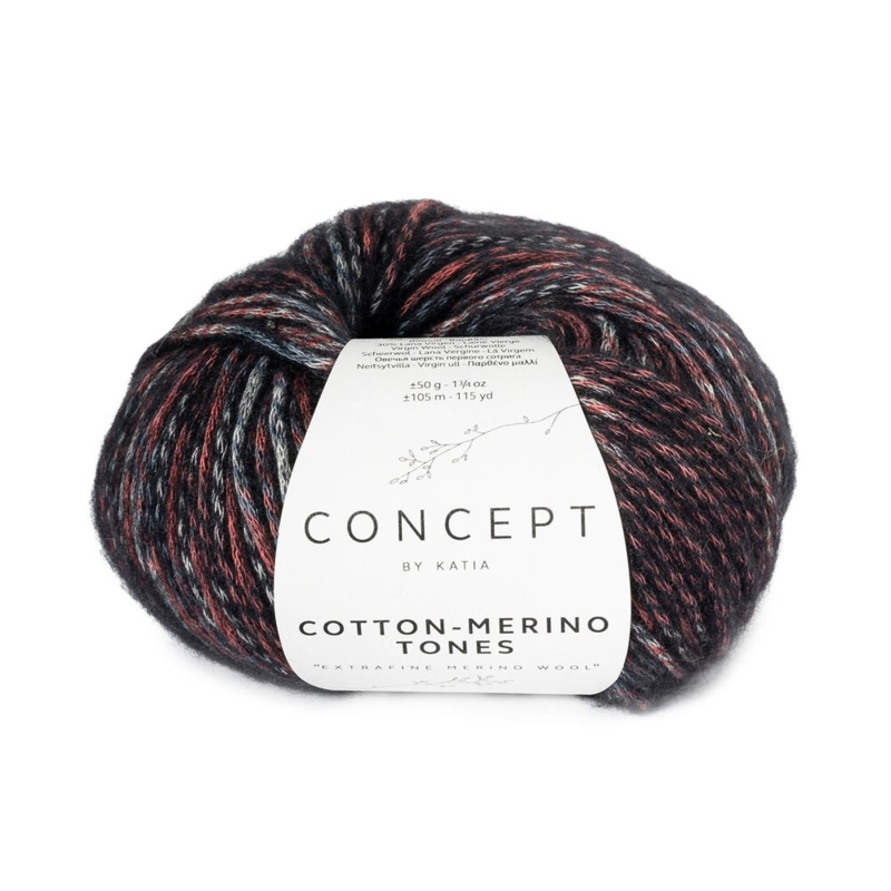 Katia Concept Cotton-Merino Tones 301 Svart-röd-bordeaux