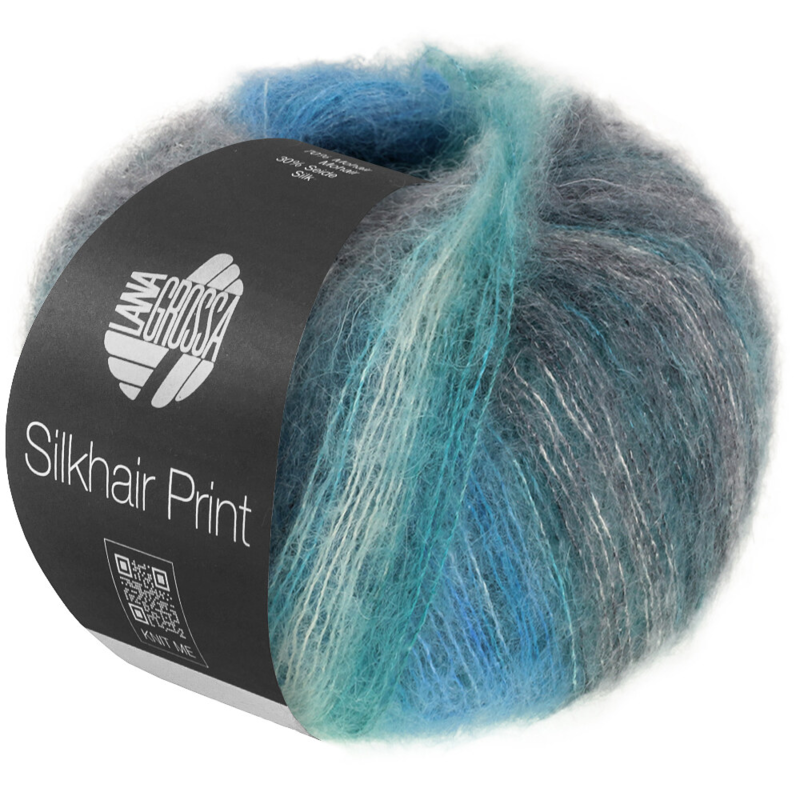 Lana Grossa Silkhair Print 437 Antracit/turkosblå/petrol/vitgrå