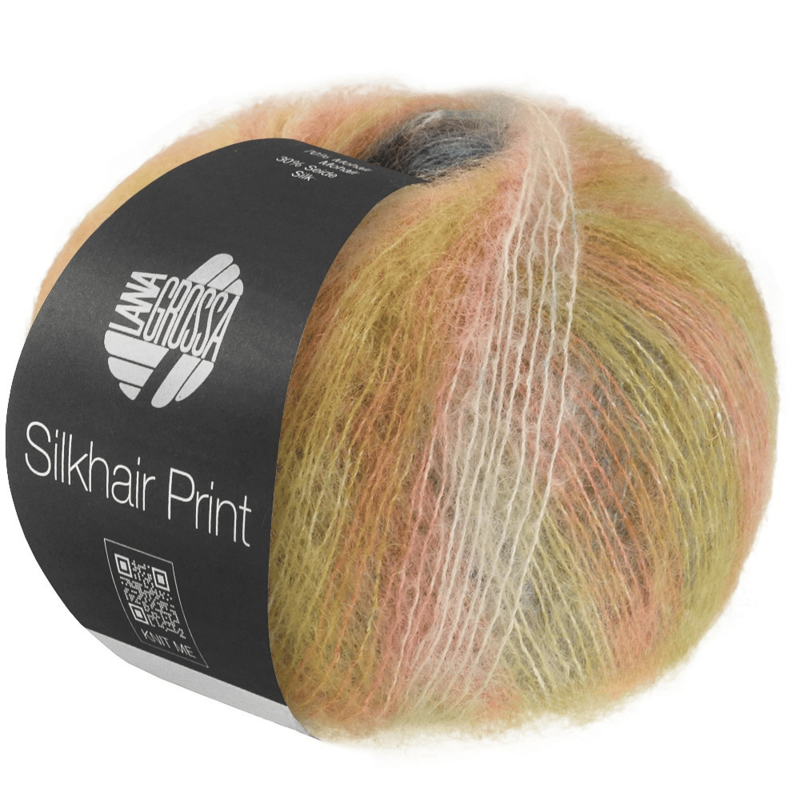 Lana Grossa Silkhair Print 440 Vanilj/kräm/orange/turkos/senapsgul/bär
