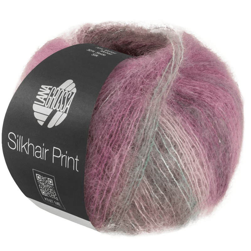 Lana Grossa Silkhair Print 436 Taupe/mintgrön/ljusbeige/cyklamen/bourgogne