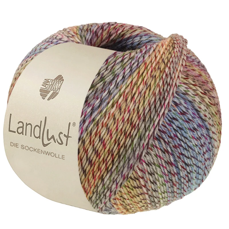 Lana Grossa Landlust Die Sockenwolle 220 Grön/Mörkröd/Blå/Gul/Ljusblå/Plommon/Orange