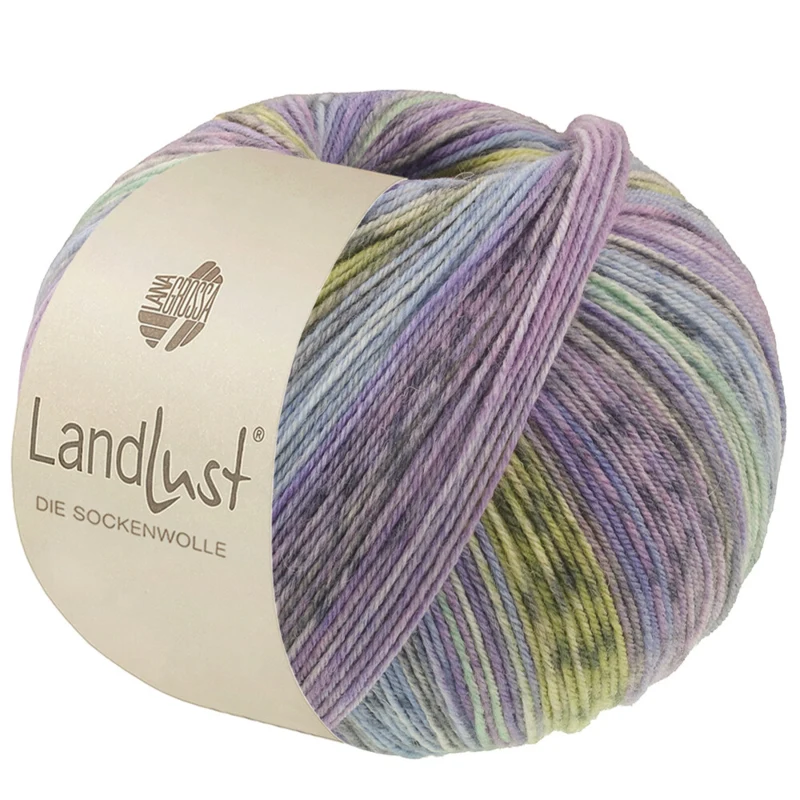 Lana Grossa Landlust Die Sockenwolle 618 Violblå/Jeans/Ljusblå/Ljus-/Mörkgrå/Jade/Pistage/Syren randig