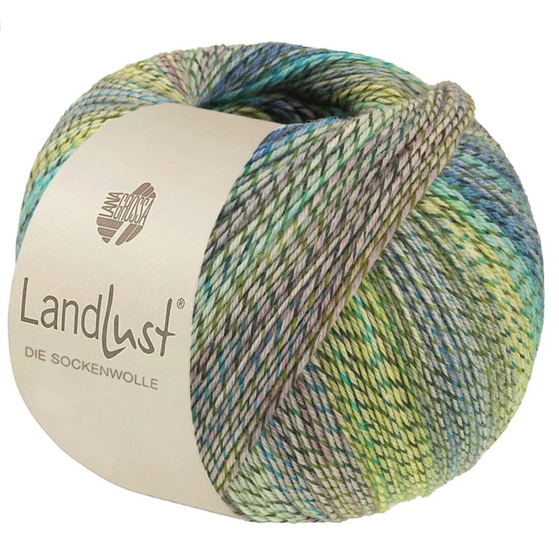 Lana Grossa Landlust Die Sockenwolle 221 Lime/Ljus oliv/Mörk oliv/Ljusgrå/Ljusblå/Turkos/Jade/Blå