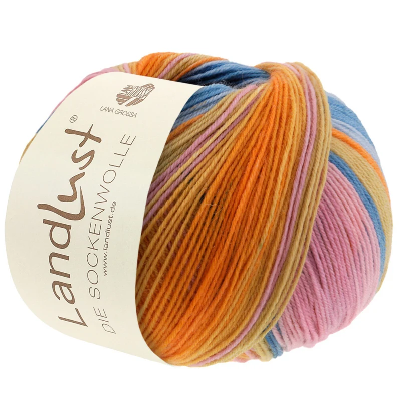 Lana Grossa Landlust Die Sockenwolle 129 Rosa/Gammelrosa/Ljung/Gröngul/Gul/Orange/Mint/Havsgrön
