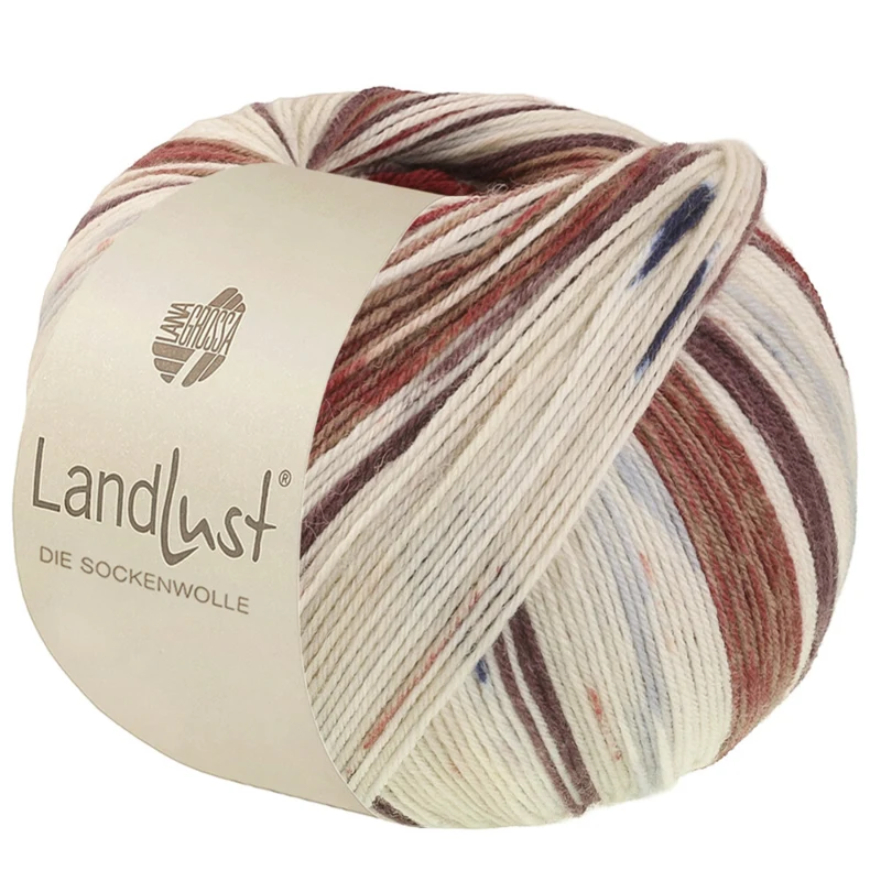 Lana Grossa Landlust Die Sockenwolle 726 Svartbrun/Gråbrun/Ecru/Ljus beige/Nattblå/Mörkröd/Ljusgrå