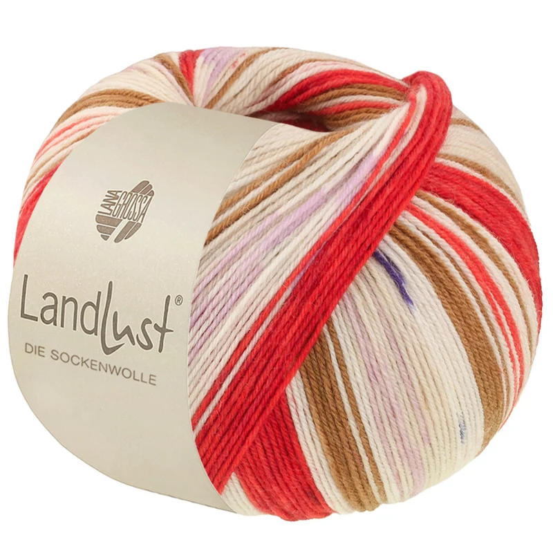 Lana Grossa Landlust Die Sockenwolle 725 Orientröd/Jordgubbsröd/Ecru/Brun/Rosa/Lila/Ljus beige/Mörkblå