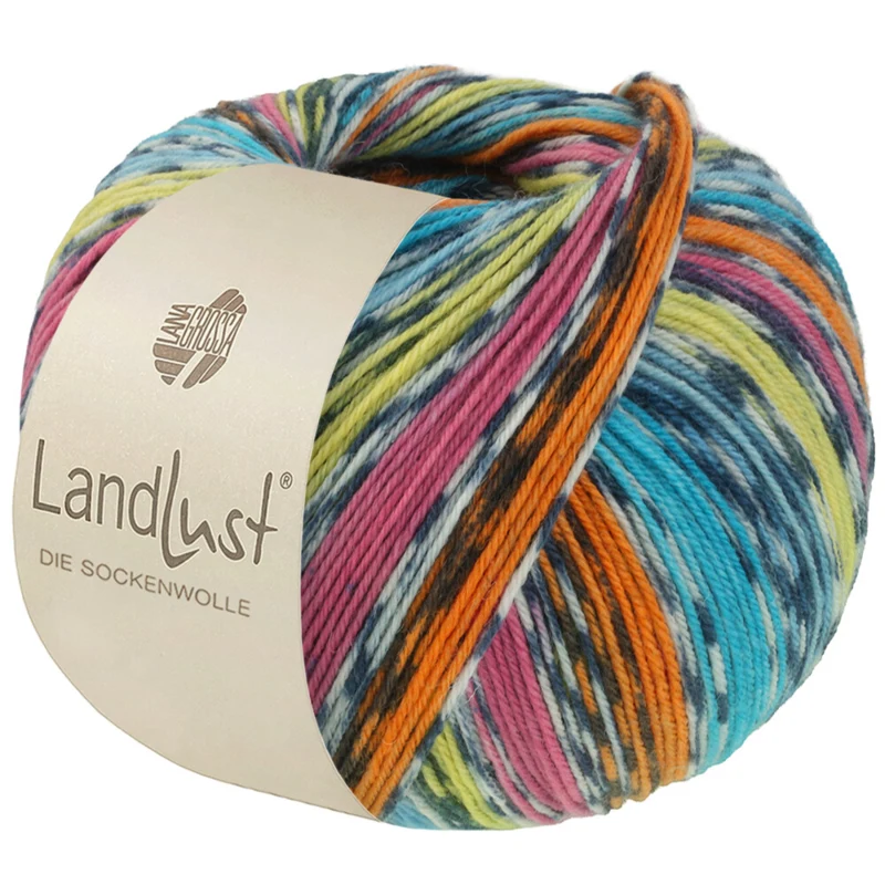 Lana Grossa Landlust Die Sockenwolle 825 Orange/Pink/Pistasch/Turkosblå/Petrolblå/Offwhite/Mörkgrå