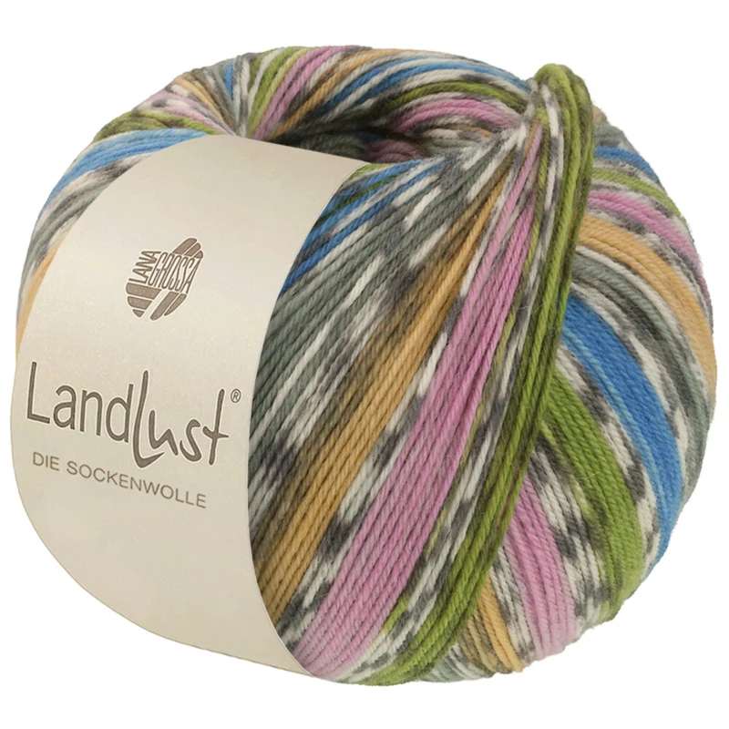 Lana Grossa Landlust Die Sockenwolle 822 Azurblå/Grågrön/Gul/Lila/Vårgrön/Offwhite/Grå