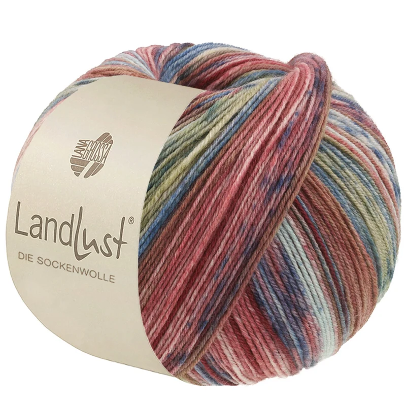 Lana Grossa Landlust Die Sockenwolle 617 Brun/Jeans/Ljung/Natur/Ljusblå/Resedagrön/Mynta randig